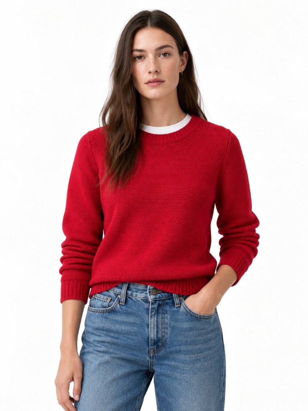 J.Crew Mercantile Red Textured Knit Crewneck Sweater Women's M